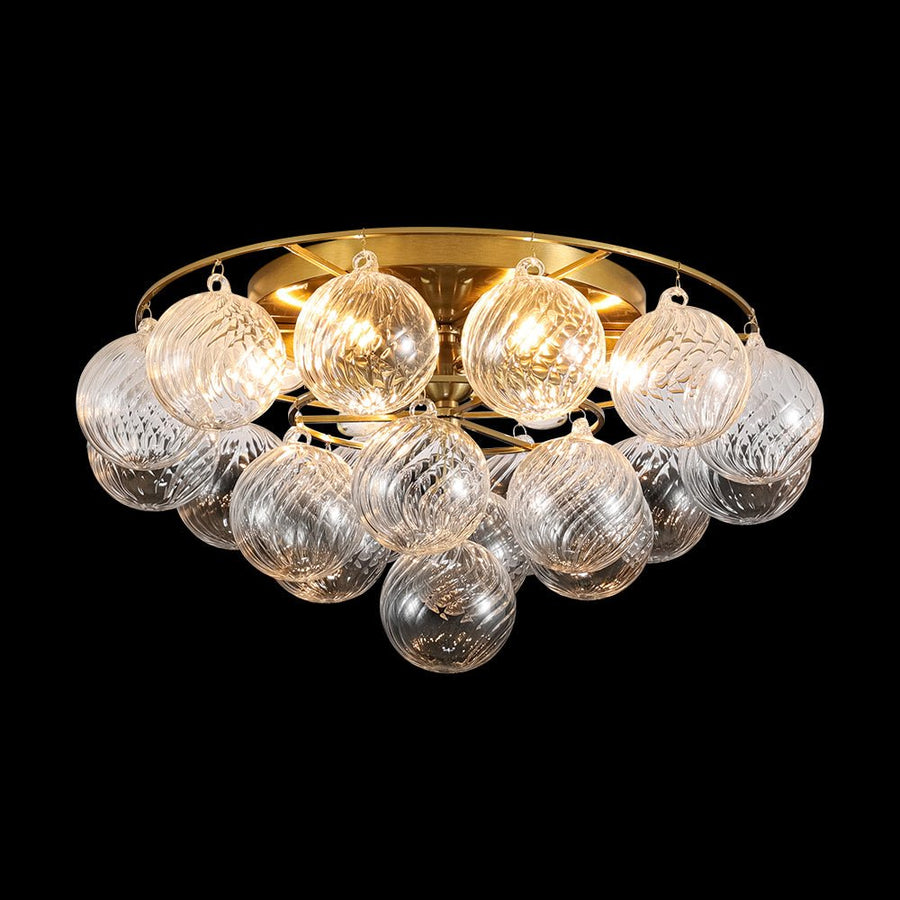 Farmhouze Light - Glam Tiered Swirled Glass Globe Bubble Semi Flush Mount - Ceiling Light - Brass - 