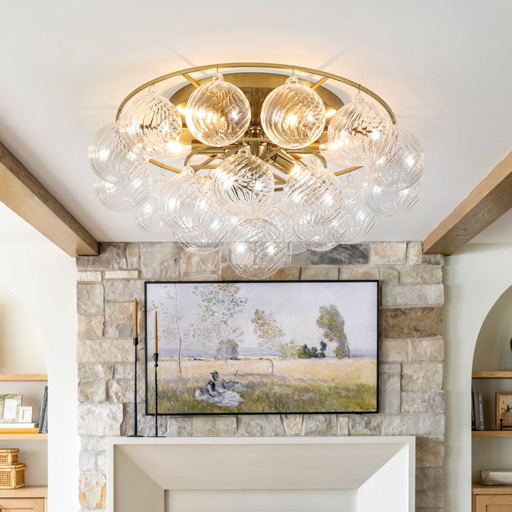 Farmhouze Light - Glam Tiered Swirled Glass Globe Bubble Semi Flush Mount - Ceiling Light - Brass - 