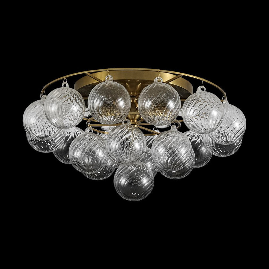 Farmhouze Light - Glam Tiered Swirled Glass Globe Bubble Semi Flush Mount - Ceiling Light - Brass - 
