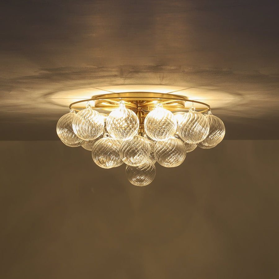 Farmhouze Light - Glam Tiered Swirled Glass Globe Bubble Semi Flush Mount - Ceiling Light - Brass - 