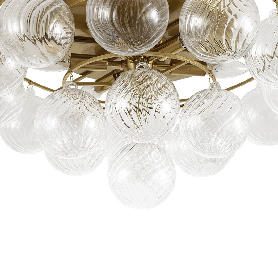 Farmhouze Light - Glam Tiered Swirled Glass Globe Bubble Semi Flush Mount - Ceiling Light - Brass - 