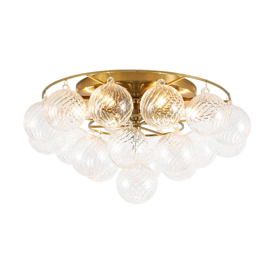 Farmhouze Light - Glam Tiered Swirled Glass Globe Bubble Semi Flush Mount - Ceiling Light - Brass - 