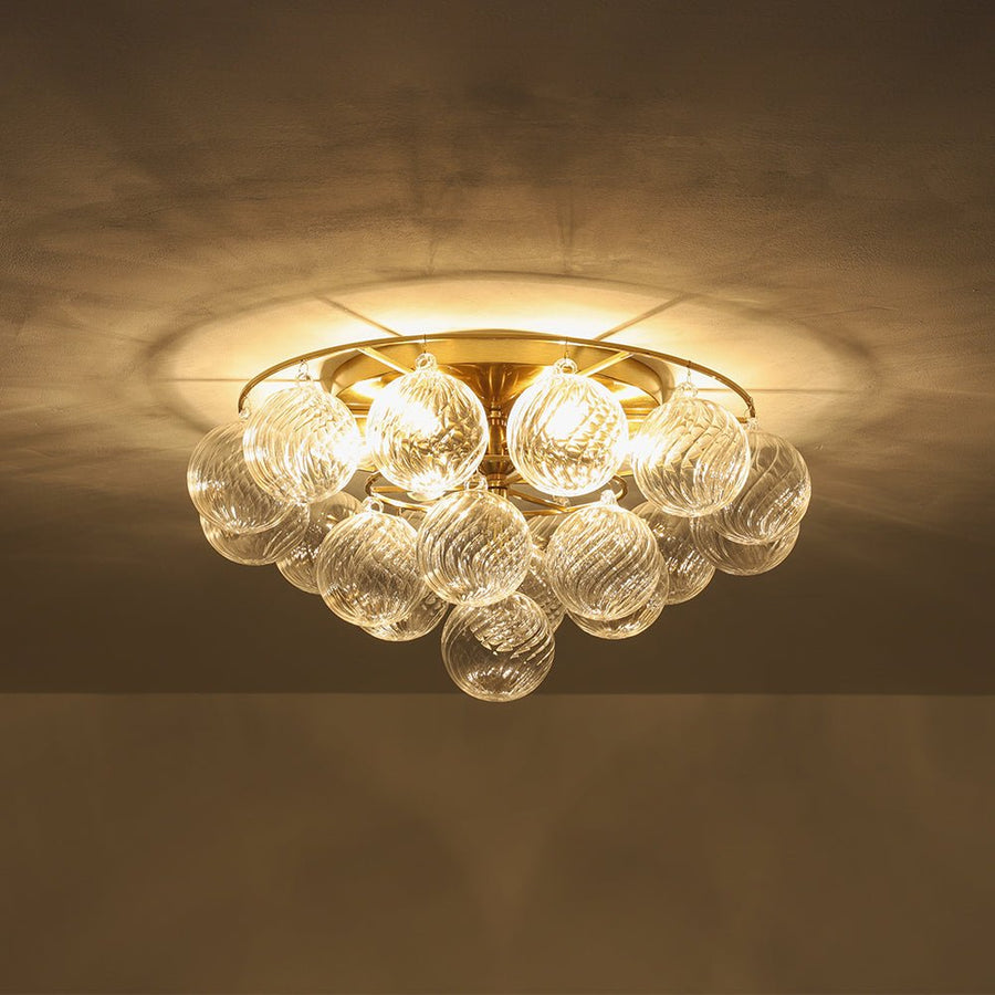 Farmhouze Light - Glam Tiered Swirled Glass Globe Bubble Semi Flush Mount - Ceiling Light - Brass - 