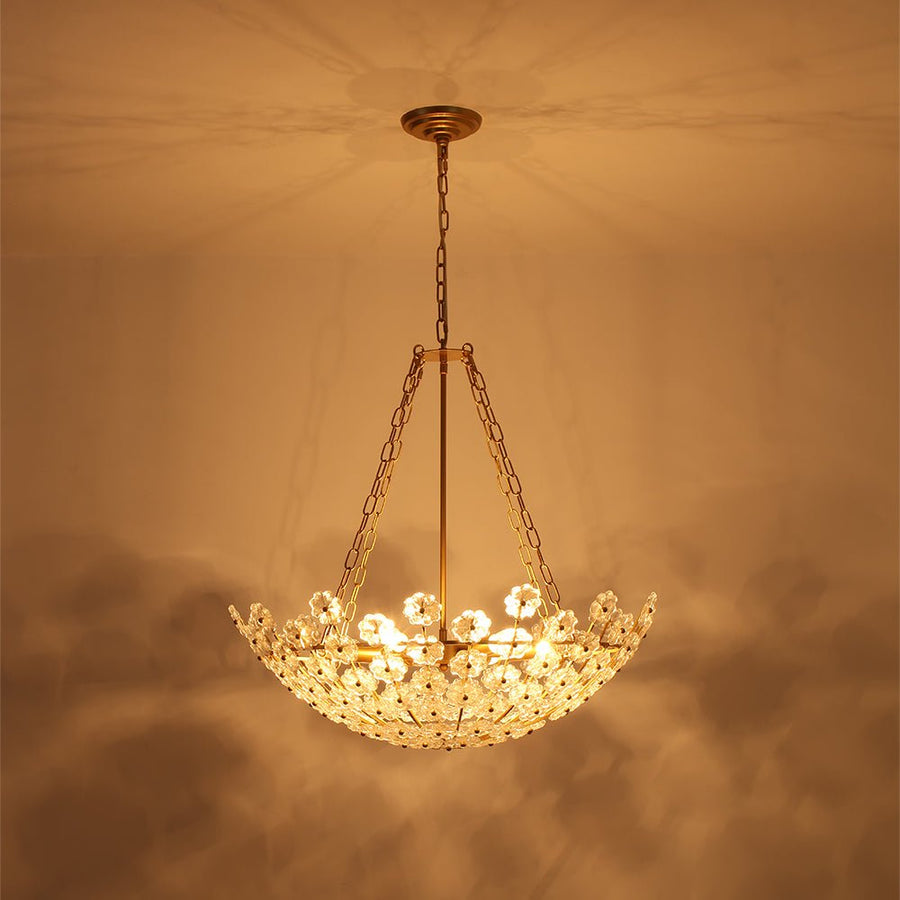 Farmhouze Light - Glam Vintage Glass Flower Vine Gold Wide Basin Chandelier - Chandelier - Gold - 
