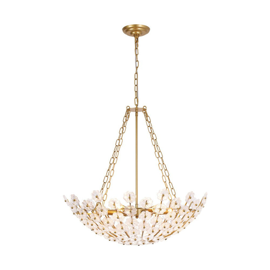 Farmhouze Light - Glam Vintage Glass Flower Vine Gold Wide Basin Chandelier - Chandelier - Gold - 