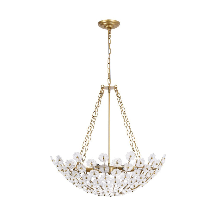 Farmhouze Light - Glam Vintage Glass Flower Vine Gold Wide Basin Chandelier - Chandelier - Gold - 