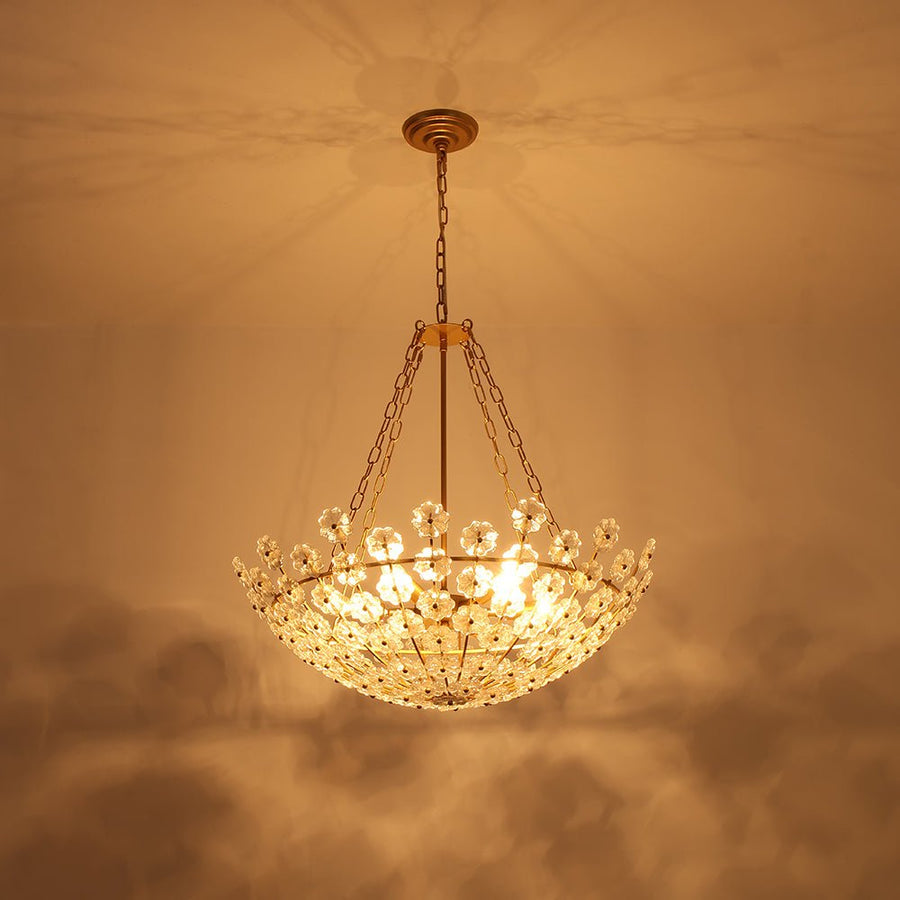 Farmhouze Light - Glam Vintage Glass Flower Vine Gold Wide Basin Chandelier - Chandelier - Gold - 