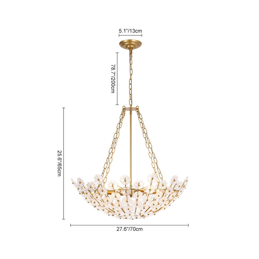 Farmhouze Light - Glam Vintage Glass Flower Vine Gold Wide Basin Chandelier - Chandelier - Gold - 