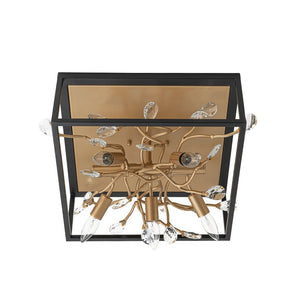 Farmhouze Light - Gold Branch Crystal Black Square Cage Ceiling Light - Ceiling Light - Black + Gold - 