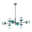 Load image into Gallery viewer, Farmhouze Light - Grudual Blue Glass Globe Linear Sputnik Island Chandelier - Chandelier - Black - 
