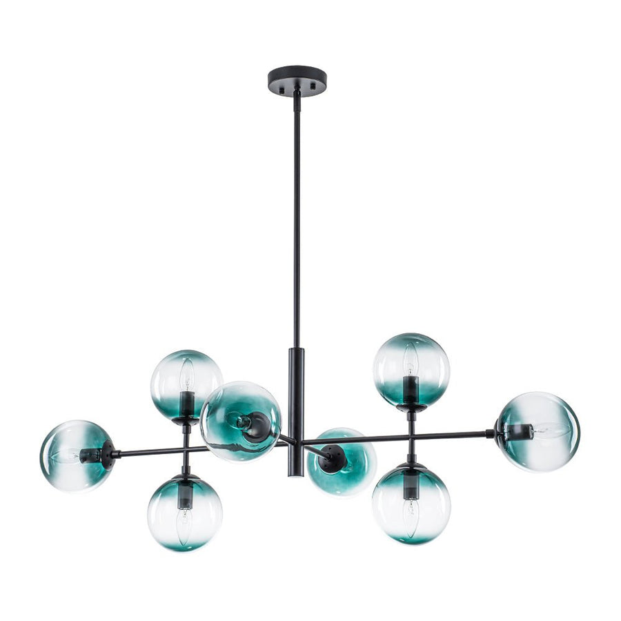 Farmhouze Light - Grudual Blue Glass Globe Linear Sputnik Island Chandelier - Chandelier - Black - 