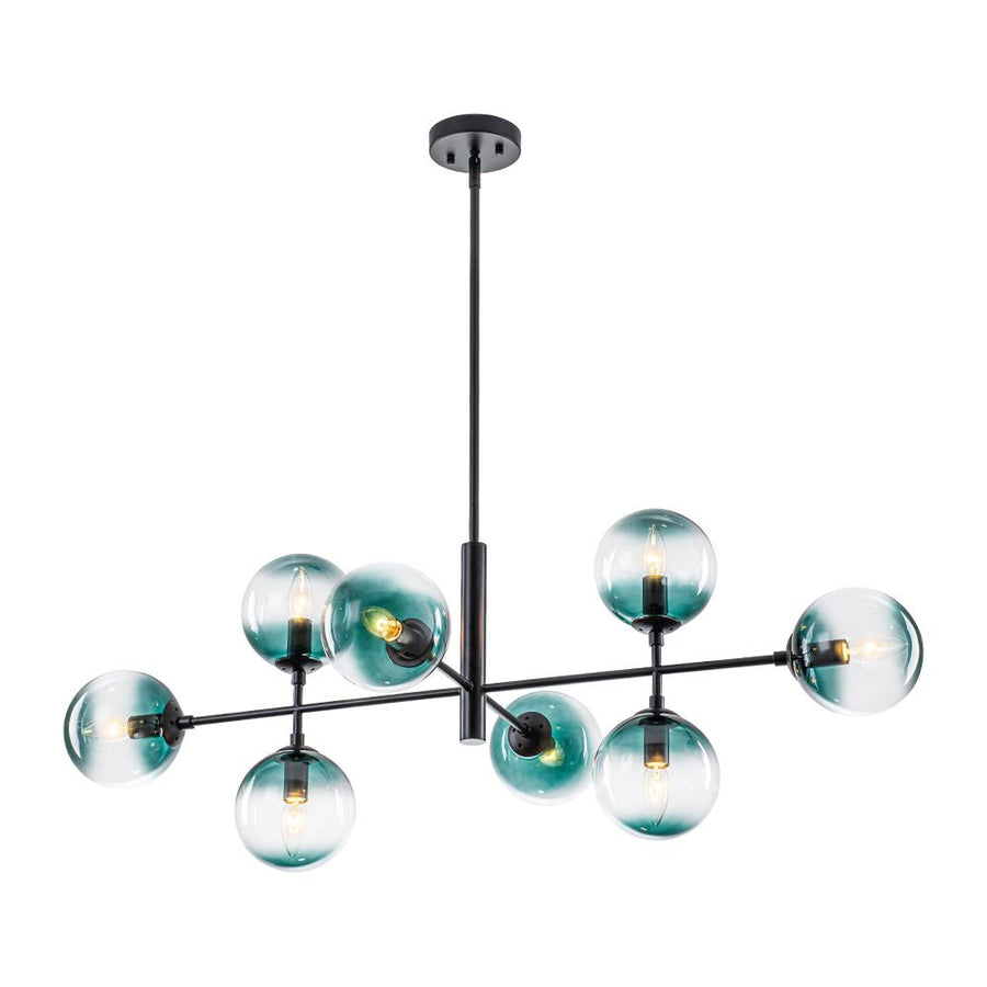 Farmhouze Light - Grudual Blue Glass Globe Linear Sputnik Island Chandelier - Chandelier - Black - 