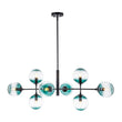 Load image into Gallery viewer, Farmhouze Light - Grudual Blue Glass Globe Linear Sputnik Island Chandelier - Chandelier - Black - 
