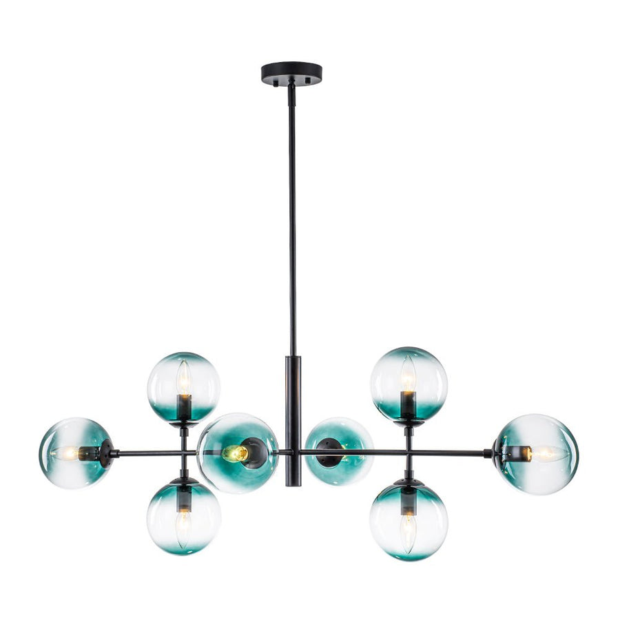 Farmhouze Light - Grudual Blue Glass Globe Linear Sputnik Island Chandelier - Chandelier - Black - 