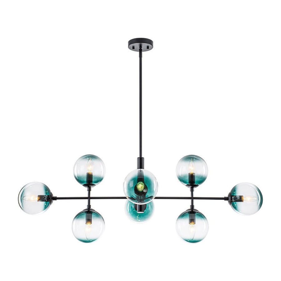 Farmhouze Light - Grudual Blue Glass Globe Linear Sputnik Island Chandelier - Chandelier - Black - 