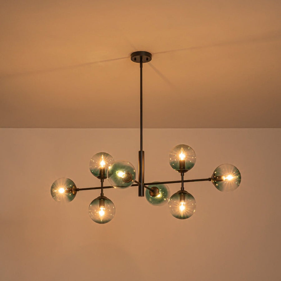 Farmhouze Light - Grudual Blue Glass Globe Linear Sputnik Island Chandelier - Chandelier - Black - 