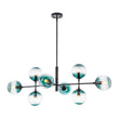 Load image into Gallery viewer, Farmhouze Light - Grudual Blue Glass Globe Linear Sputnik Island Chandelier - Chandelier - Black - 
