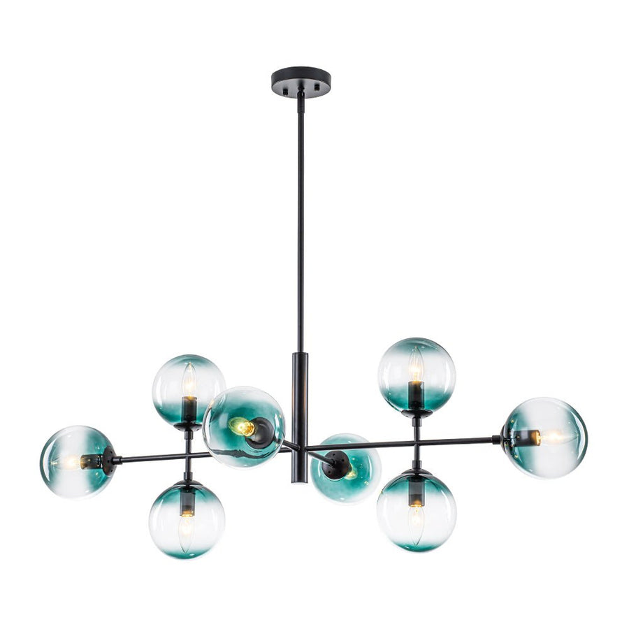 Farmhouze Light - Grudual Blue Glass Globe Linear Sputnik Island Chandelier - Chandelier - Black - 