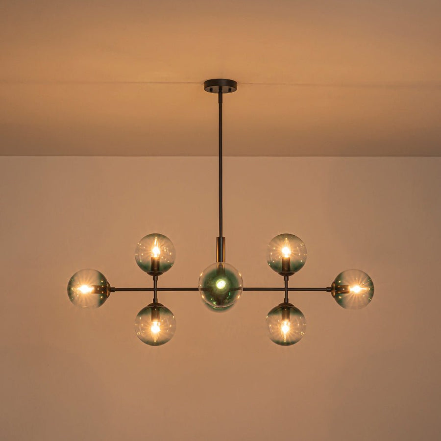 Farmhouze Light - Grudual Blue Glass Globe Linear Sputnik Island Chandelier - Chandelier - Black - 