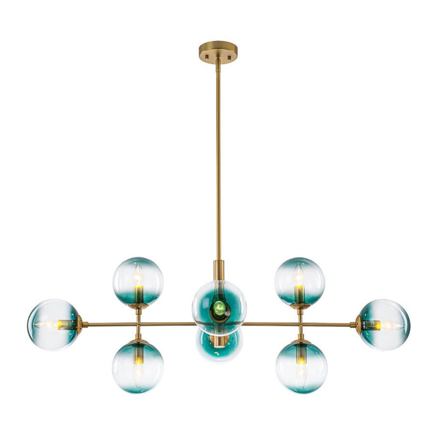 Farmhouze Light - Grudual Blue Glass Globe Linear Sputnik Island Chandelier - Chandelier - Brass - 