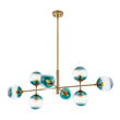 Load image into Gallery viewer, Farmhouze Light - Grudual Blue Glass Globe Linear Sputnik Island Chandelier - Chandelier - Brass - 
