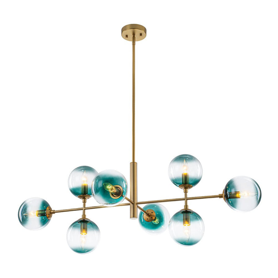 Farmhouze Light - Grudual Blue Glass Globe Linear Sputnik Island Chandelier - Chandelier - Brass - 