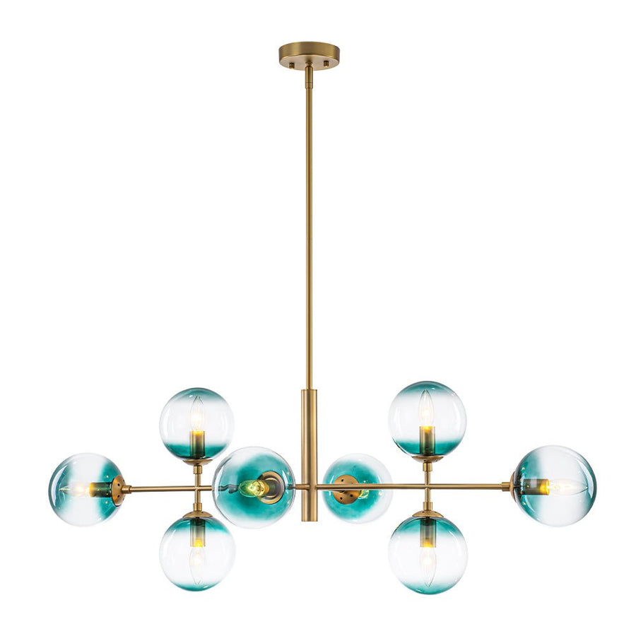 Farmhouze Light - Grudual Blue Glass Globe Linear Sputnik Island Chandelier - Chandelier - Brass - 