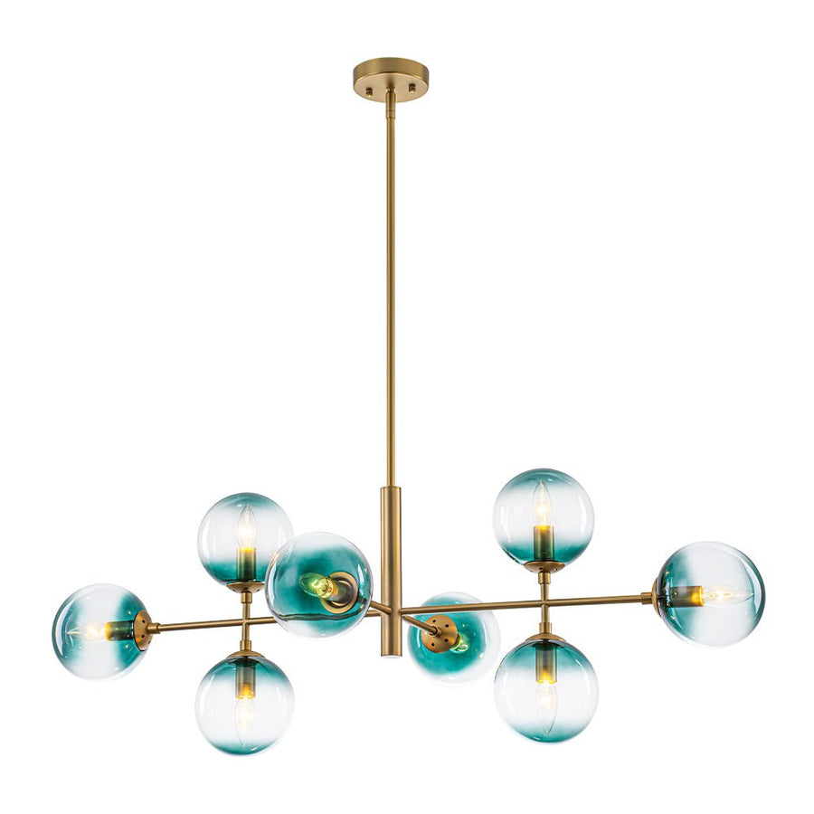 Farmhouze Light - Grudual Blue Glass Globe Linear Sputnik Island Chandelier - Chandelier - Brass - 