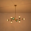 Load image into Gallery viewer, Farmhouze Light - Grudual Blue Glass Globe Linear Sputnik Island Chandelier - Chandelier - Brass - 
