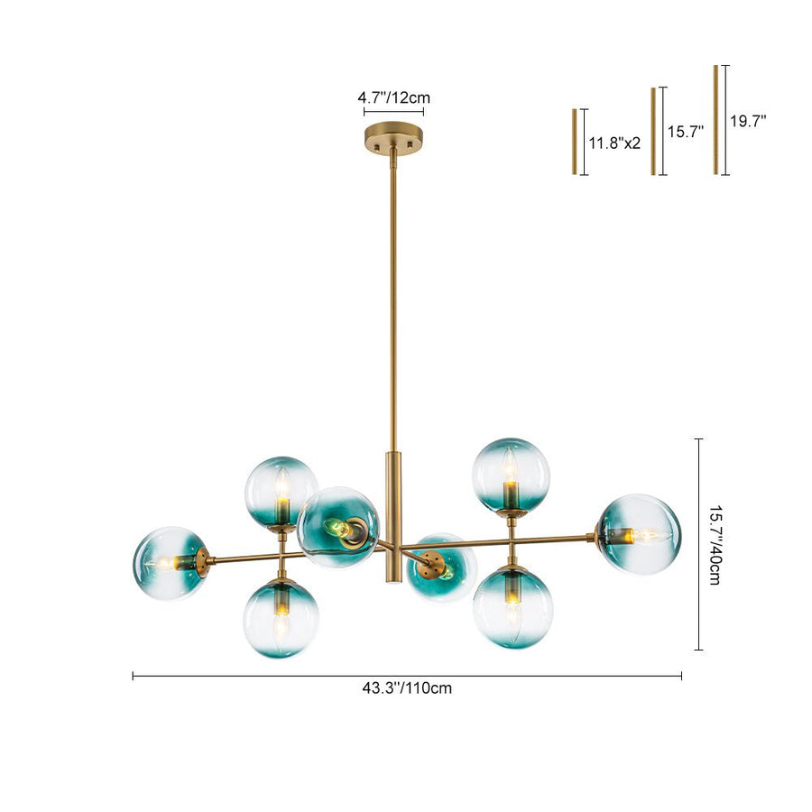 Farmhouze Light - Grudual Blue Glass Globe Linear Sputnik Island Chandelier - Chandelier - Brass - 