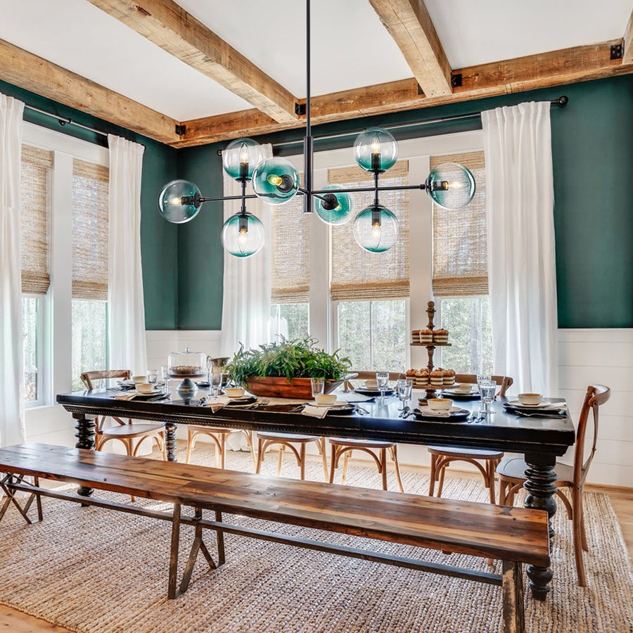 Farmhouze Light - Grudual Blue Glass Globe Linear Sputnik Island Chandelier - Chandelier - Brass - 