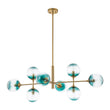 Load image into Gallery viewer, Farmhouze Light - Grudual Blue Glass Globe Linear Sputnik Island Chandelier - Chandelier - Brass - 
