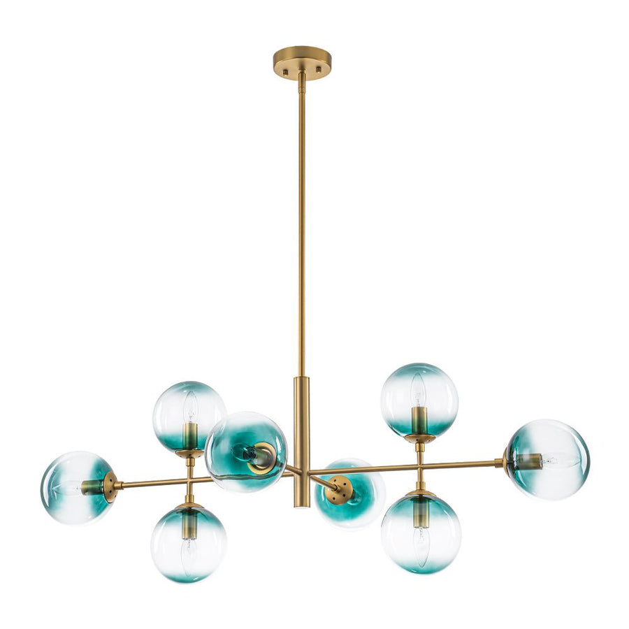 Farmhouze Light - Grudual Blue Glass Globe Linear Sputnik Island Chandelier - Chandelier - Brass - 