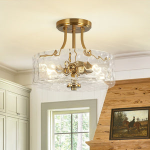 Farmhouze Light - Hammered Texture Glass Round Semi Flush Ceiling Light - Ceiling Light - Gold - 
