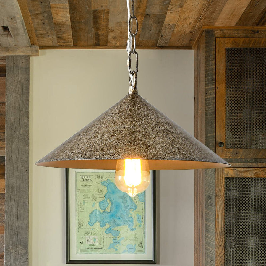 Farmhouze Light - Industrial 1 - Light Distressed Silver Iron Flat Cone Kitchen Pendant - Pendant - 13.8 in - 