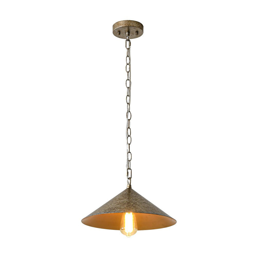 Farmhouze Light - Industrial 1 - Light Distressed Silver Iron Flat Cone Kitchen Pendant - Pendant - 13.8 in - 