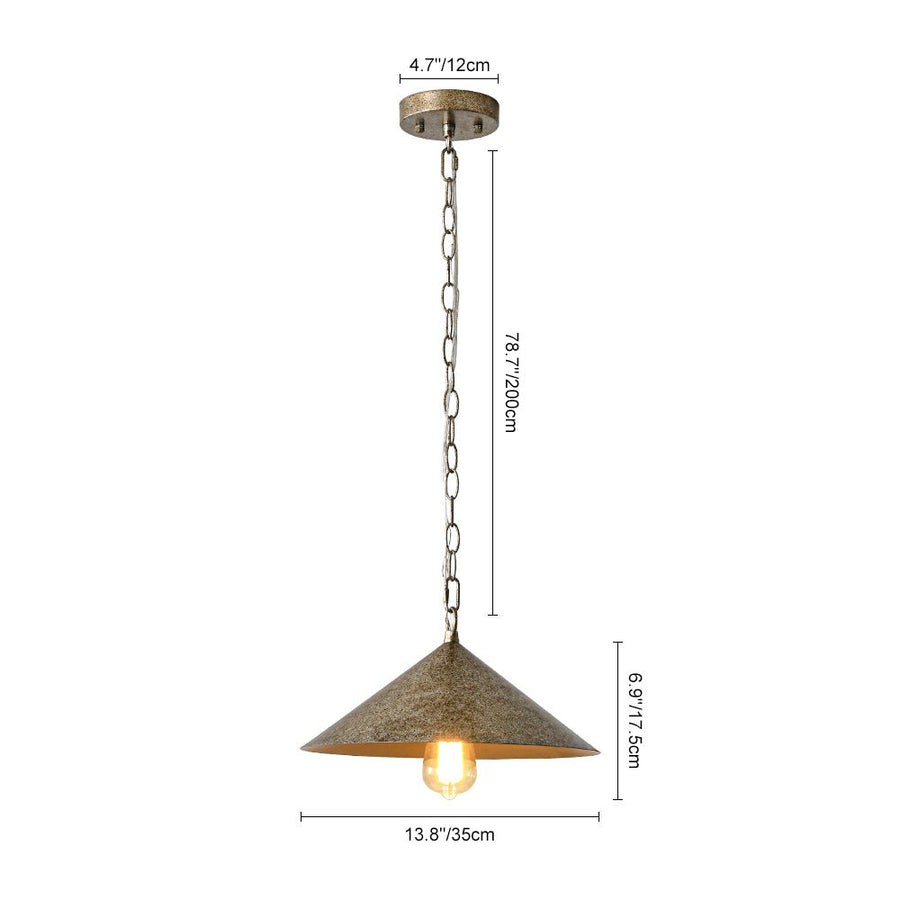 Farmhouze Light - Industrial 1 - Light Distressed Silver Iron Flat Cone Kitchen Pendant - Pendant - 13.8 in - 
