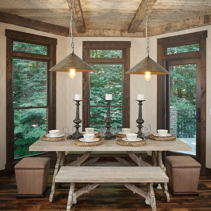 Farmhouze Light - Industrial 1 - Light Distressed Silver Iron Flat Cone Kitchen Pendant - Pendant - 13.8 in - 