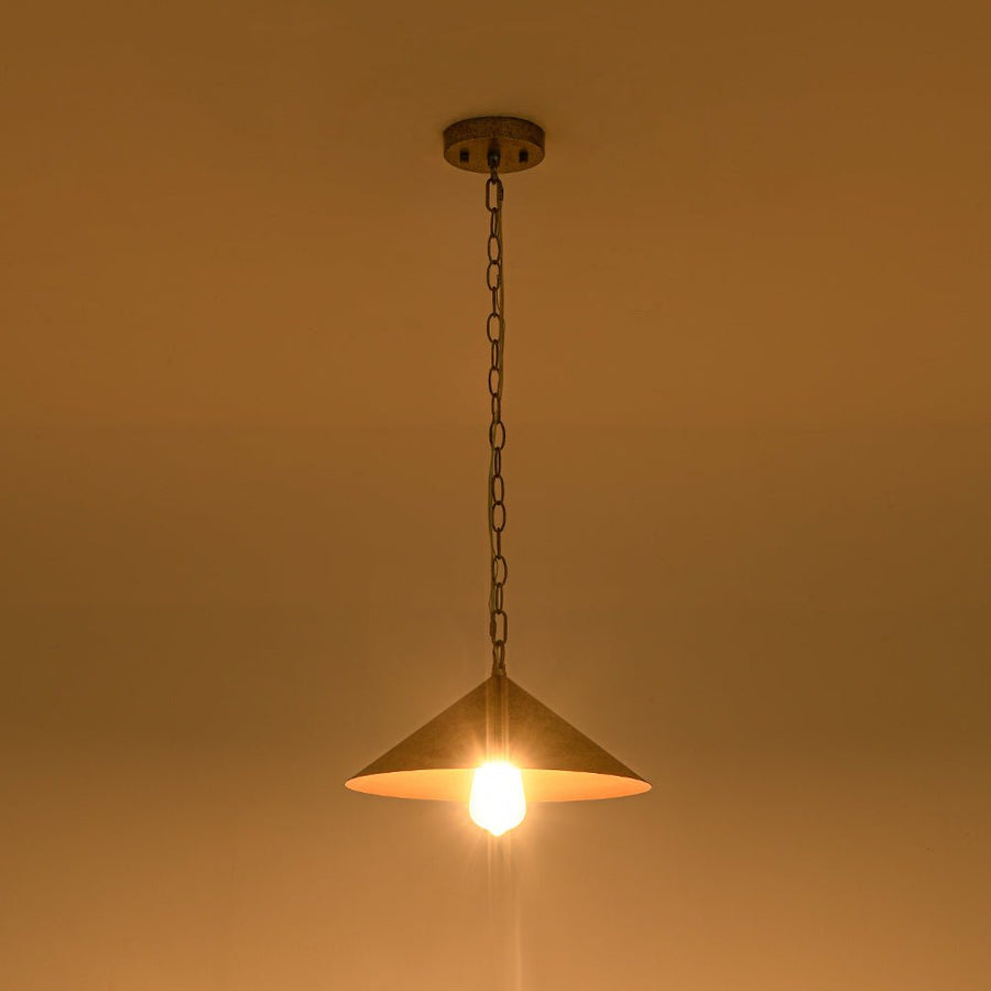 Farmhouze Light - Industrial 1 - Light Distressed Silver Iron Flat Cone Kitchen Pendant - Pendant - 13.8 in - 
