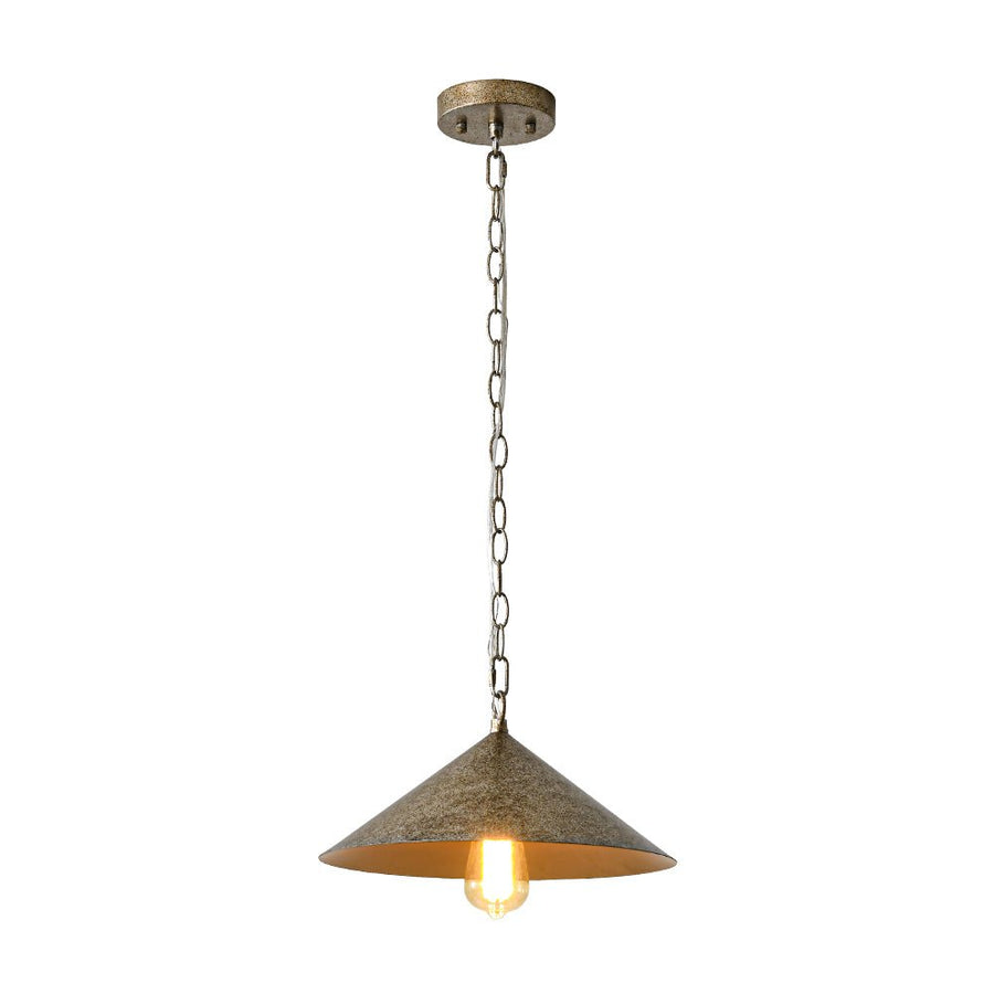 Farmhouze Light - Industrial 1 - Light Distressed Silver Iron Flat Cone Kitchen Pendant - Pendant - 13.8 in - 