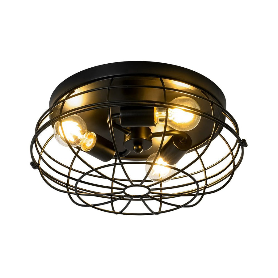 Farmhouze Light - Industrial 3 - Light Black Wire Guard Cage Ceiling Light - Ceiling Light - Black - 