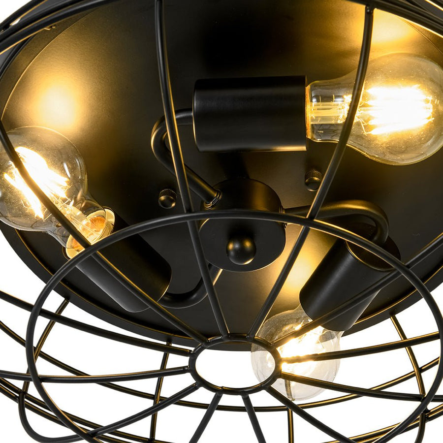 Farmhouze Light - Industrial 3 - Light Black Wire Guard Cage Ceiling Light - Ceiling Light - Black - 