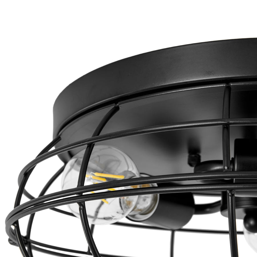 Farmhouze Light - Industrial 3 - Light Black Wire Guard Cage Ceiling Light - Ceiling Light - Black - 