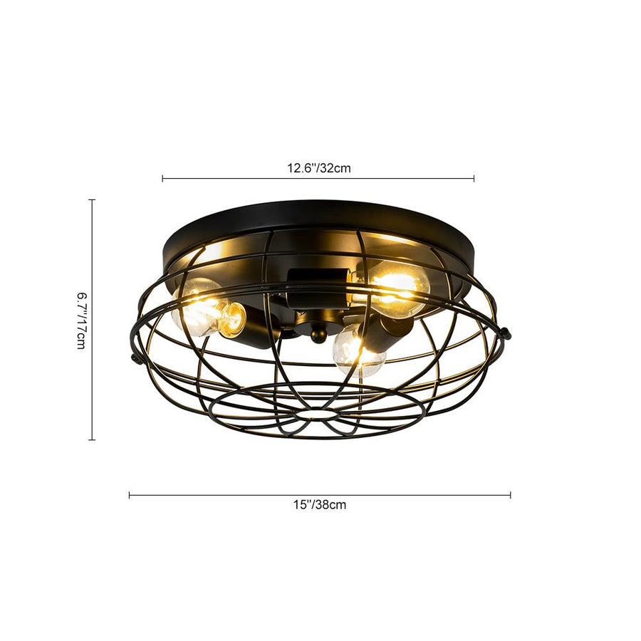 Farmhouze Light - Industrial 3 - Light Black Wire Guard Cage Ceiling Light - Ceiling Light - Black - 