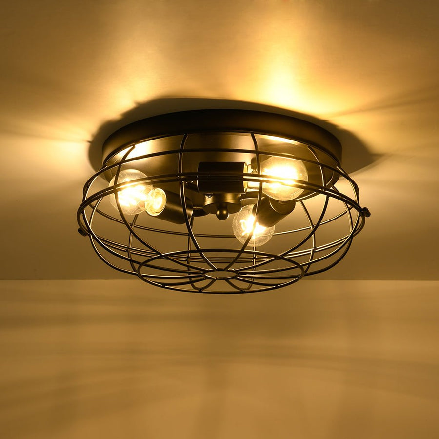 Farmhouze Light - Industrial 3 - Light Black Wire Guard Cage Ceiling Light - Ceiling Light - Black - 