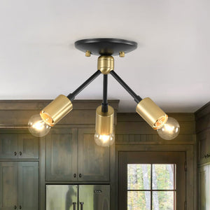 Farmhouze Light - Industrial 3 - Light Semi Flush Sputnik Ceiling Light - Ceiling Light - Black - 