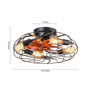 Farmhouze Light-Industrial 4-Light Iron Cage Ceiling Fan Light Fixture-Ceiling Light-Black-