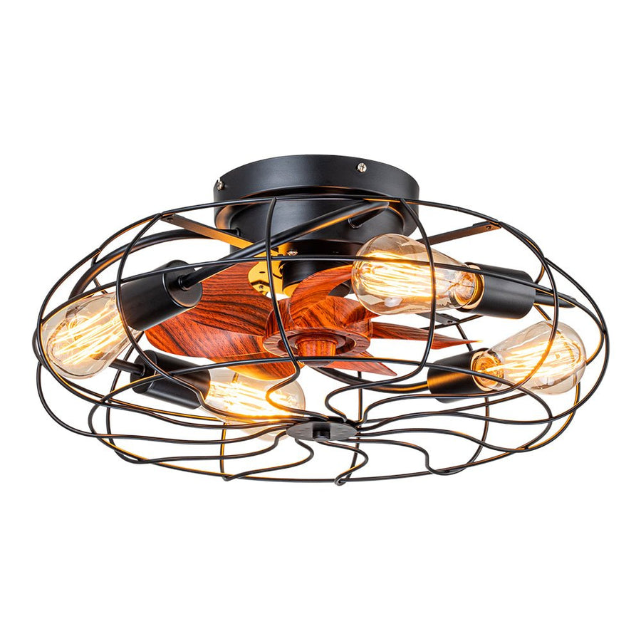 Farmhouze Light-Industrial 4-Light Iron Cage Ceiling Fan Light Fixture-Ceiling Light-Black-