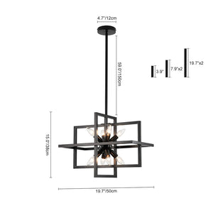 Farmhouze Light - Industrial 8 - Light Black Sputnik Square Cage Pendant - Pendant - Black - 