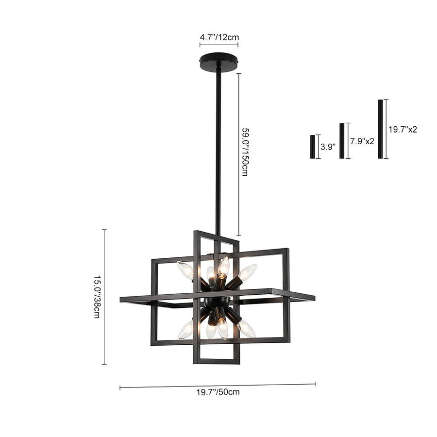 Farmhouze Light - Industrial 8 - Light Black Sputnik Square Cage Pendant - Pendant - Black - 